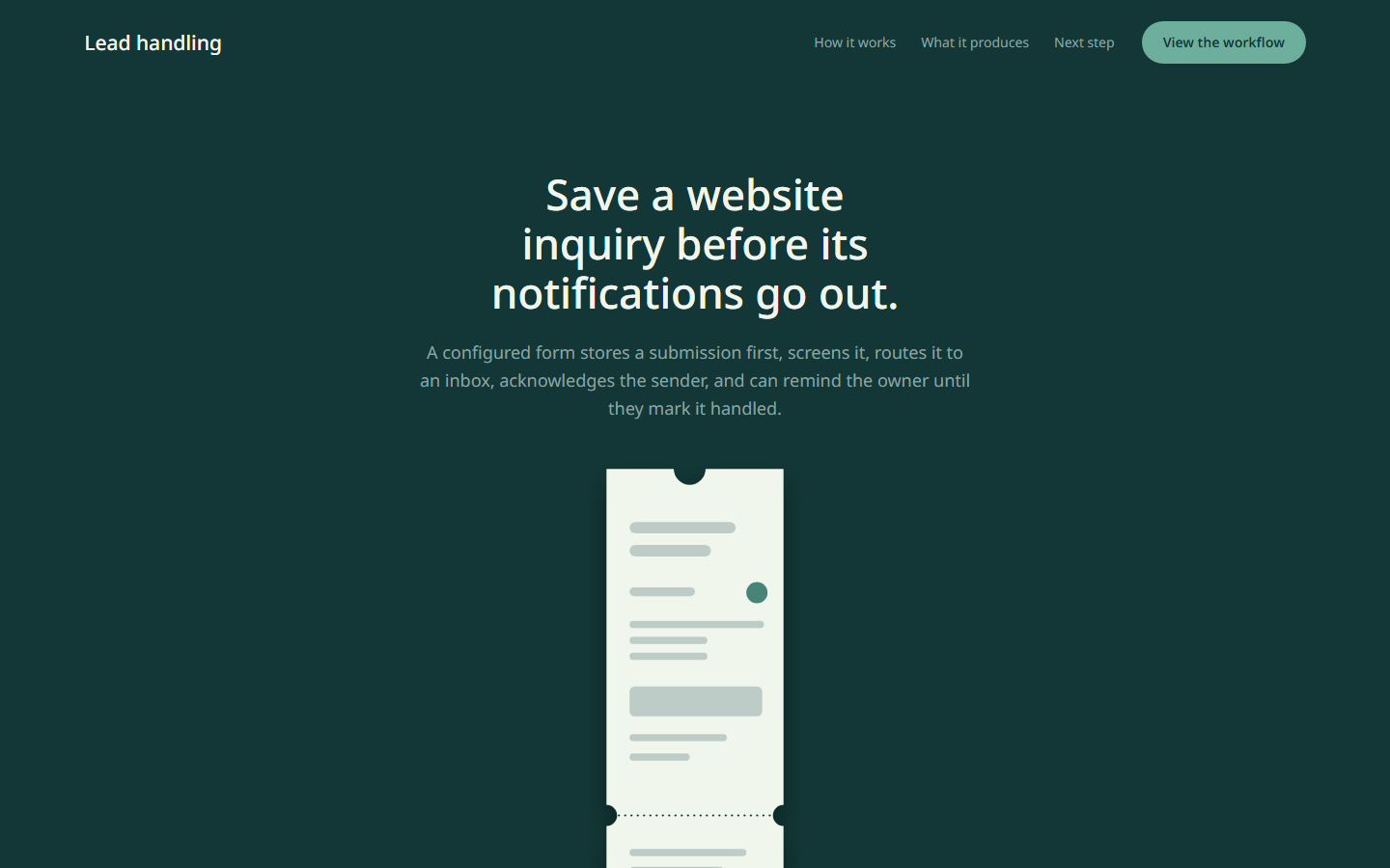 Approved and live Lead handling page captured at 1440px on 2026-10-13