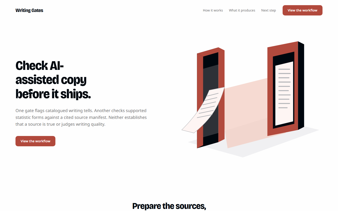 Approved and live Writing Gates page captured at 1440px on 2026-10-13